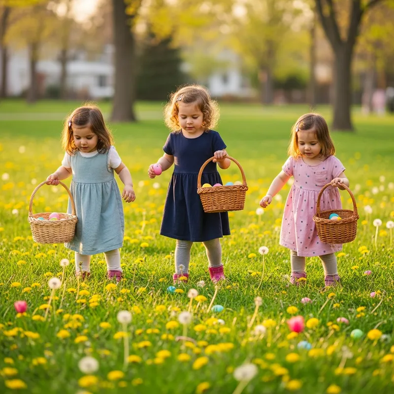 Children hunting Easter eggs in a park