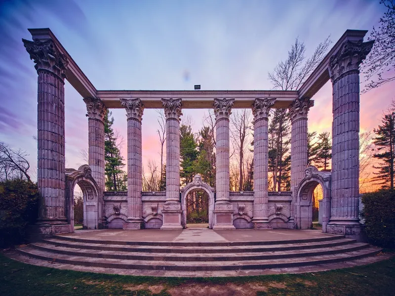 Guild Inn Estate Greek Theatre ruins at sunset Scarborough