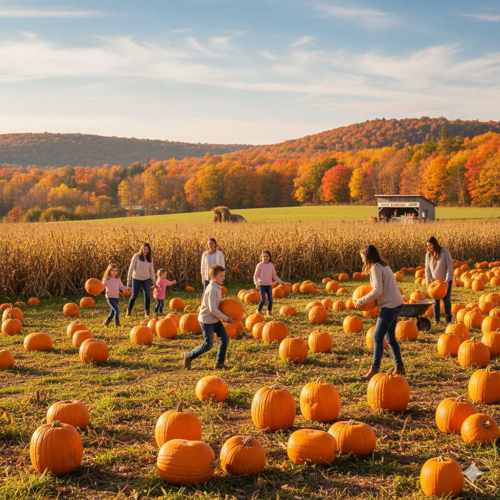 Pumpkin patch with autumn harvest display