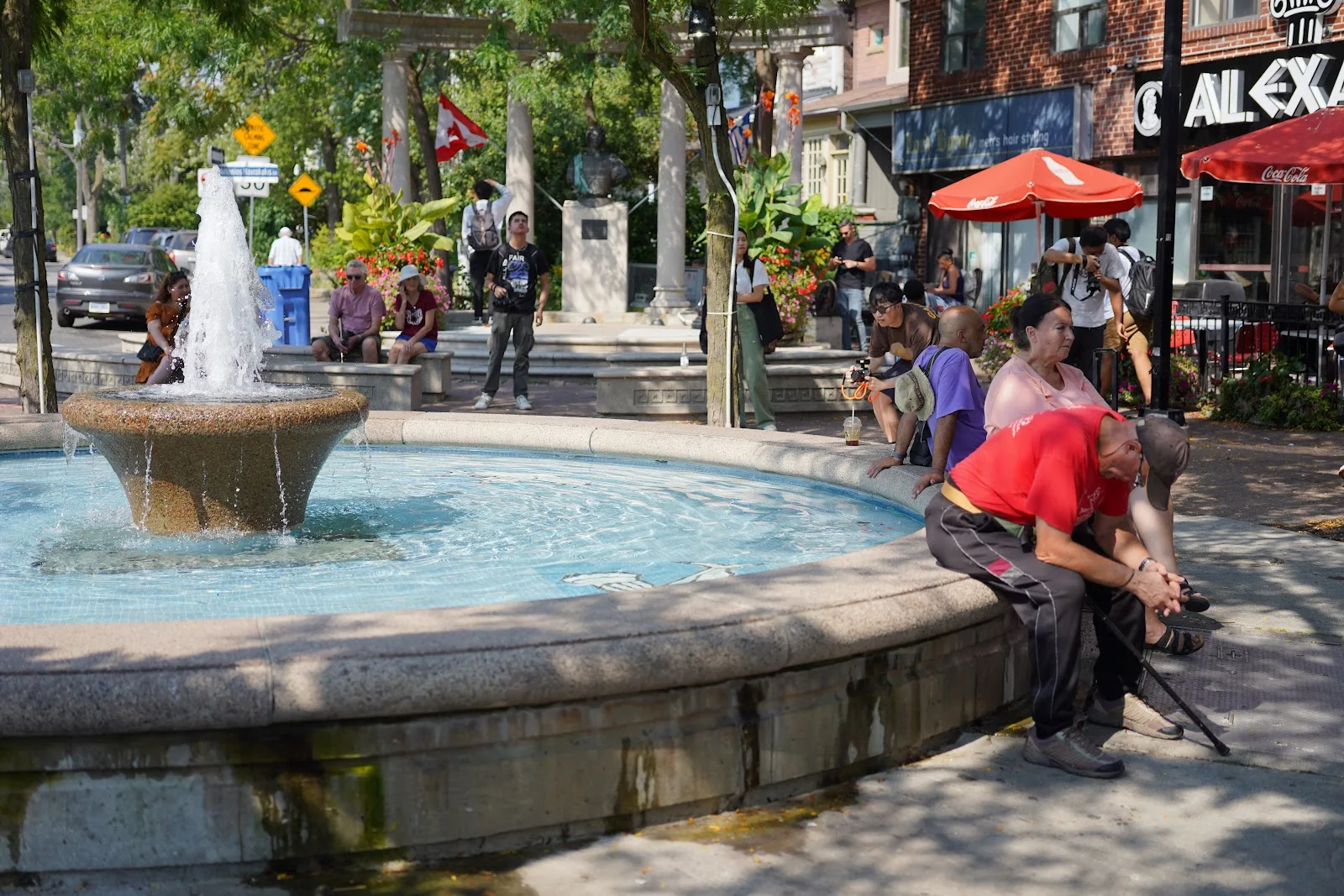 Alexander the Great Parkette fountain and Greek colonnade in Greektown on the Danforth