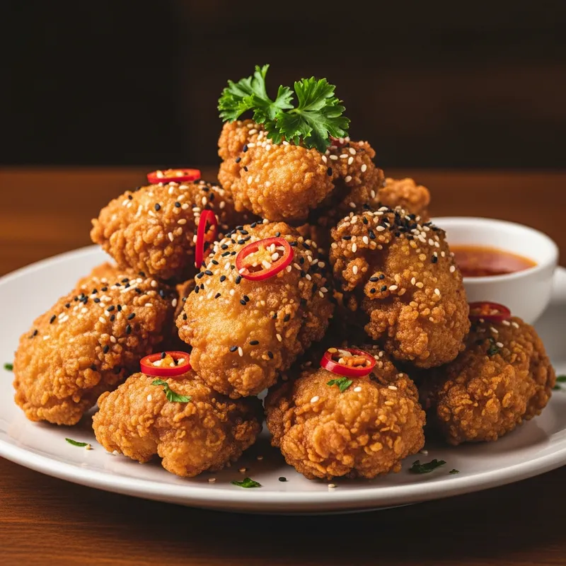 ChickQueen halal fried chicken platter with sesame seeds and chilli at Wilson Ave North York