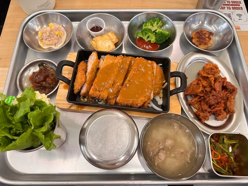 Naang Kisa AYCE Korean buffet tray with fried chicken katsu and galbi at 4895 Yonge St North York
