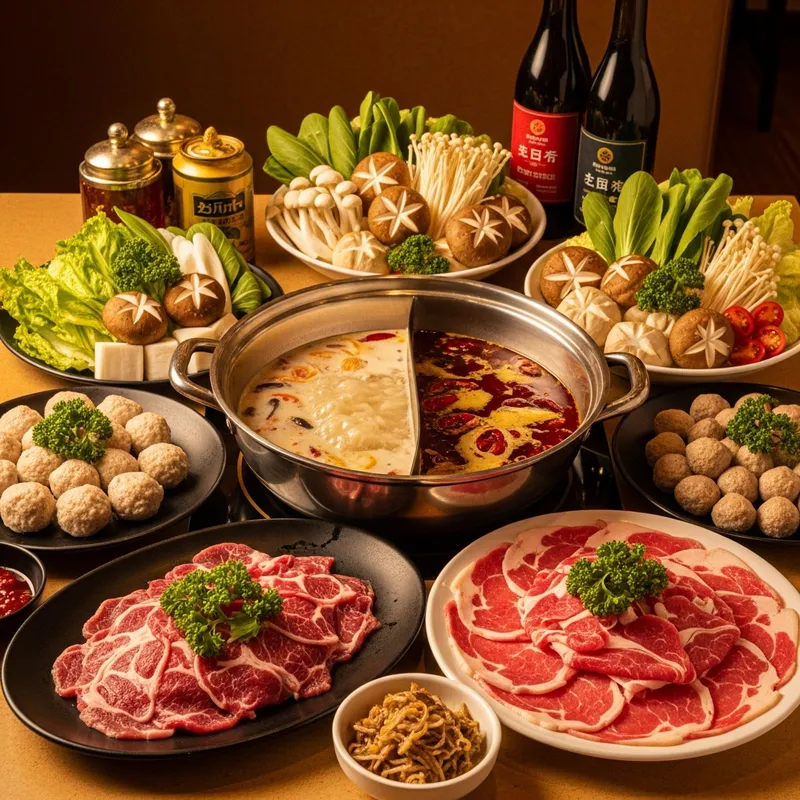 Happy Lamb Hot Pot herbal marrow broth AYCE spread