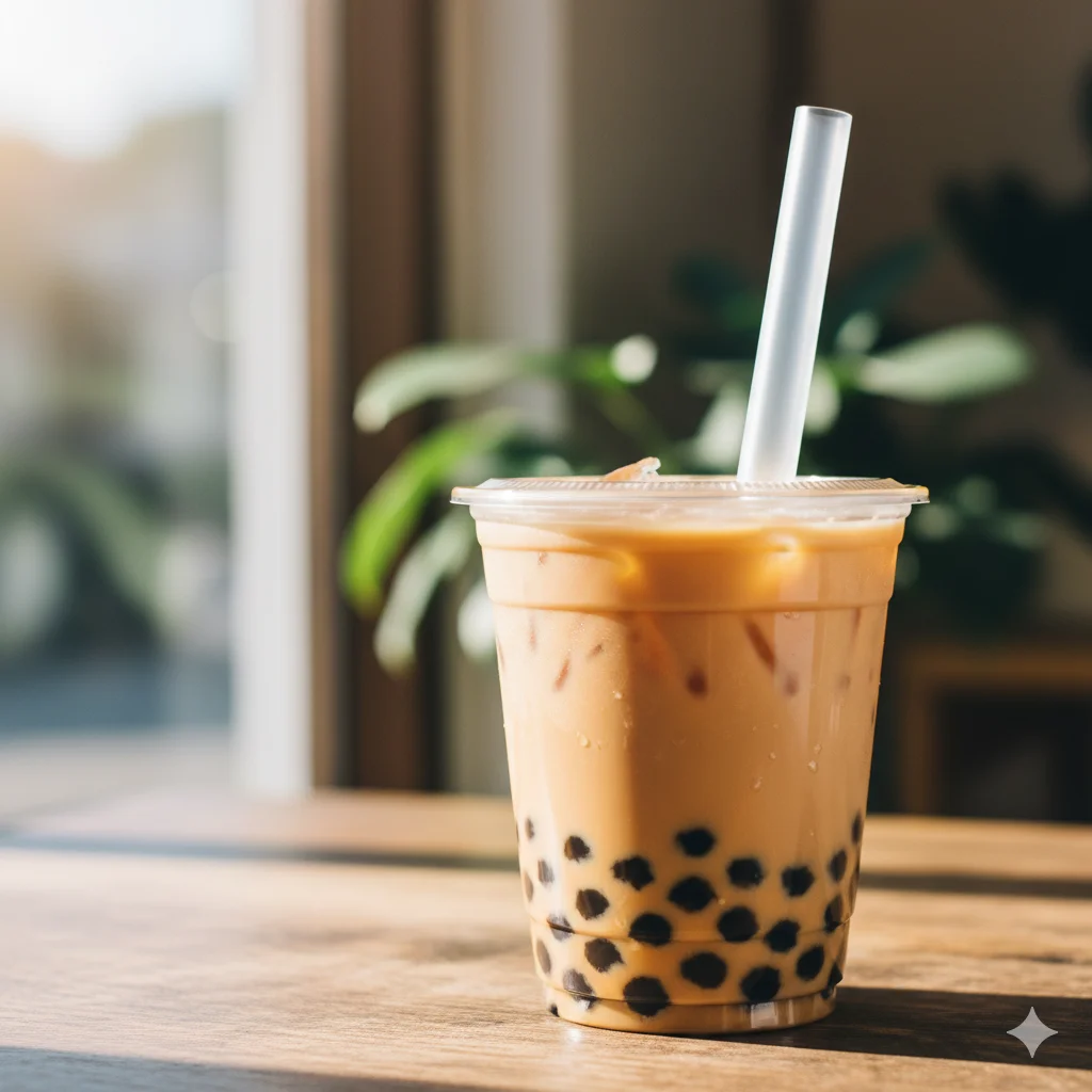 Bubble tea with tapioca pearls