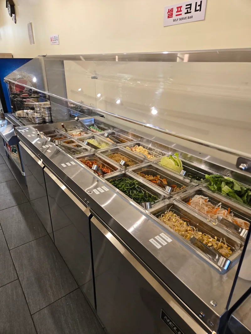 Nakwon Kisa AYCE Korean BBQ buffet spread with LA Galbi and sides