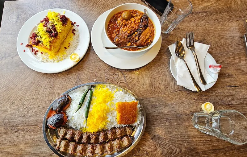 Darband Restaurant Persian koobideh and lamb shank with tahdig