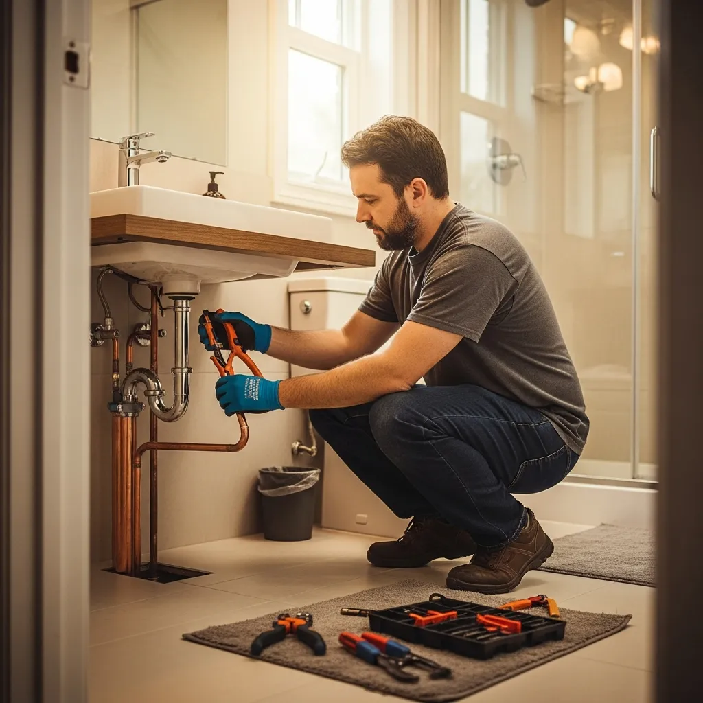 Licensed plumber installing copper pipes in a North York home