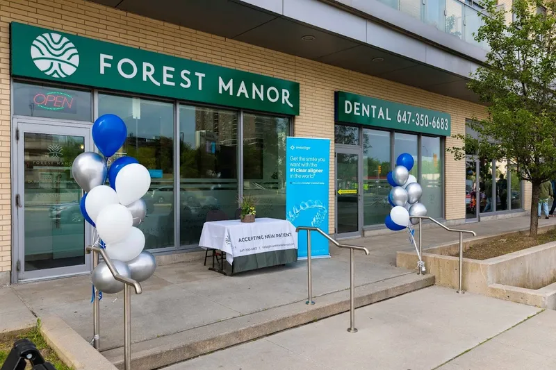 Forest Manor Dental storefront at 70 Forest Manor Road in North York with green signage