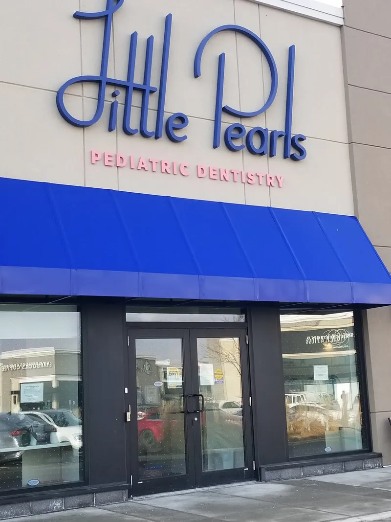Little Pearls Pediatric Dentistry storefront at 81 Billy Bishop Way in North York showing blue awning and signage