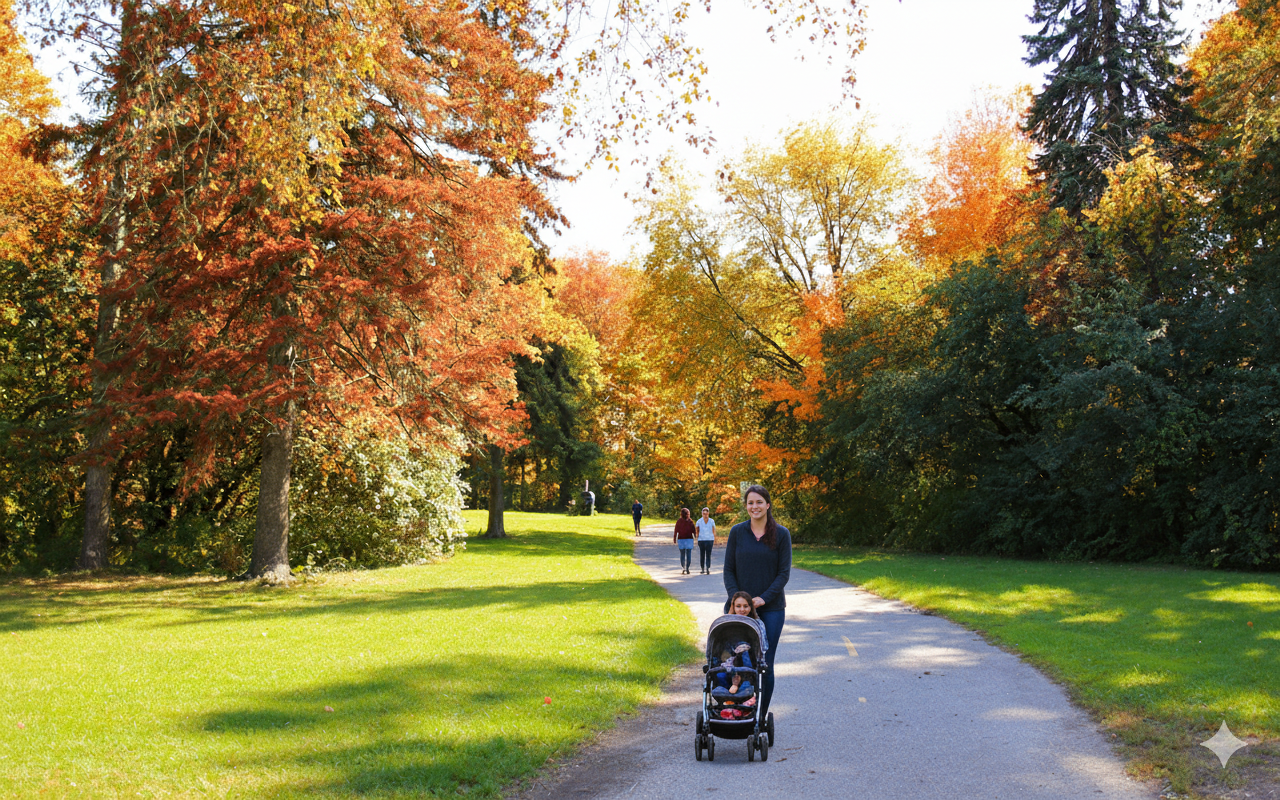 G. Ross Lord Park West Don Valley loop trail with wetlands and fall colours in North York Toronto