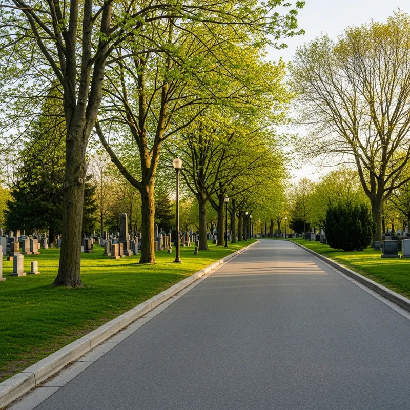Quiet paved roads through York Cemetery in North York